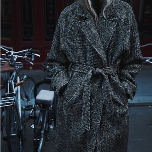 Zara belted herringbone coat S